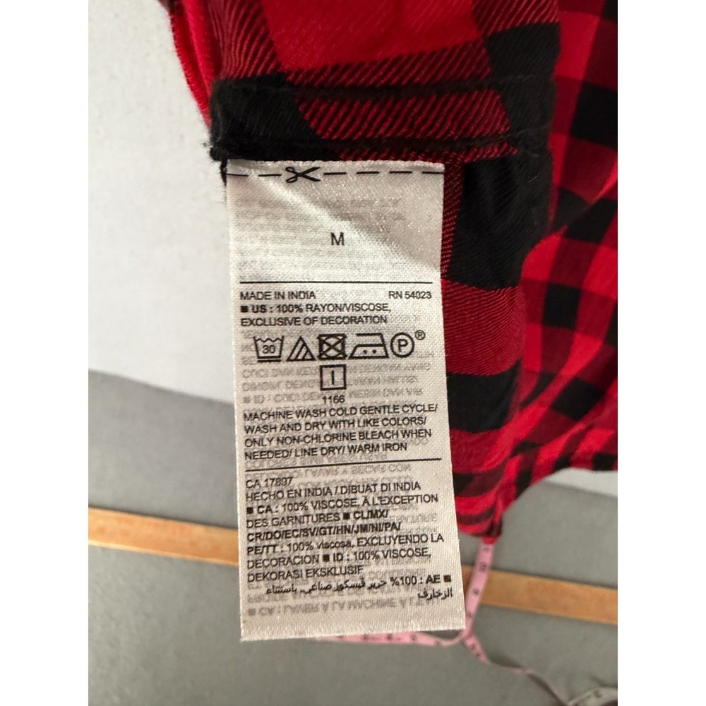 Old Navy Shirt Dress Womens‎ M Red Black Buffalo Check Dark Academia Cottagecore - Picture 7 of 13